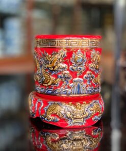 Bát Hương Men Đỏ Vẽ Vàng 24K