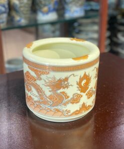 Bát Hương Song Long Chầu Nguyệt Men Vàng Ngà