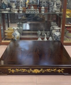 Đế Kê Bàn Thờ Thần Tài Xoan Vân Sen Dát Vàng