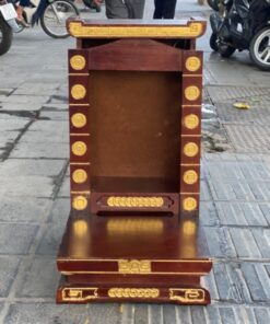 Bàn Thờ Thần Tài Hiện Đại Gỗ Sồi Mái Bằng Cột Đồng Tiền Dát Vàng