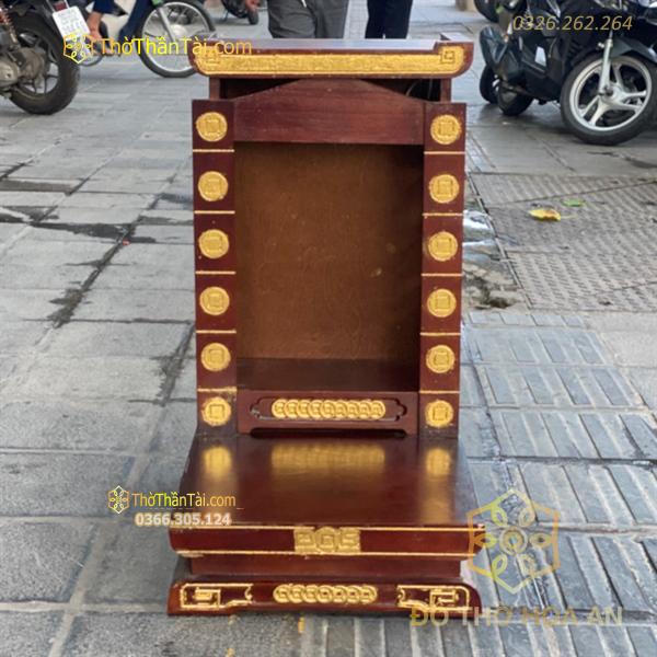 Bàn Thờ Thần Tài Hiện Đại Gỗ Sồi Mái Bằng Cột Đồng Tiền Dát Vàng