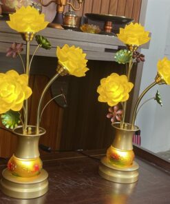 Đèn Thờ 3 Bông Hoa Sen Lưu Ly Bình Ngọc