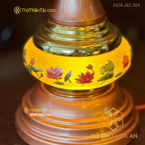 Đèn Thờ Hoa Sen 7 Bông Lưu Ly Thân Ngọc Vàng