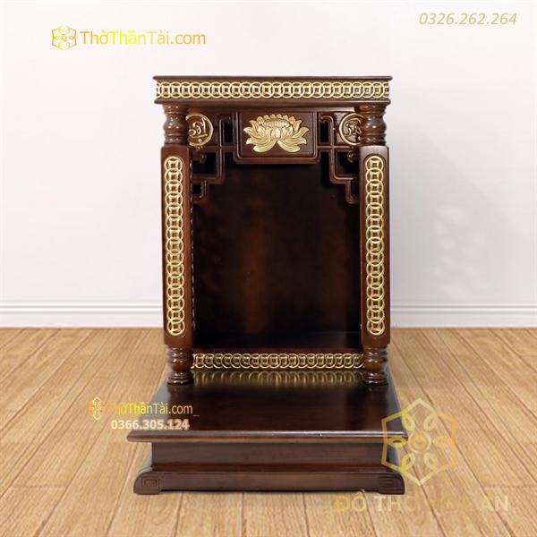 Bàn Thờ Thần Tài Gỗ Sồi Mái Bằng Cột Đồng Tiền Dát Vàng