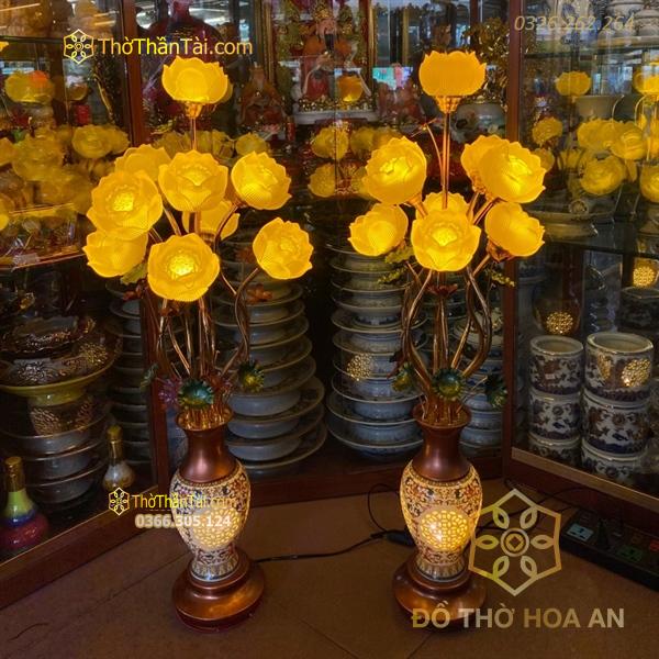 Đèn Thờ Hoa Sen 9 Bông Lưu Ly Thân Sứ Đuôi Cá