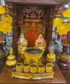 Bộ Đồ Thờ Thần Tài Gỗ Xoan Mái Chùa Sứ Vàng Kim Sa