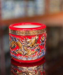 Bát Hương Men Đỏ Vẽ Vàng 24K