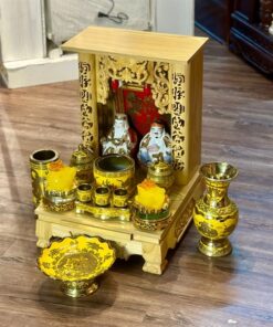 Bộ Ban Thờ Thần Tài Gỗ Xoan Sứ Kim Sa Vàng