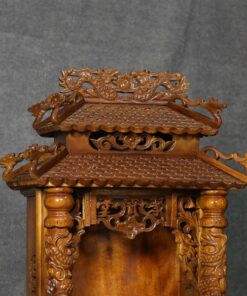 Bàn Thờ Thần Tài Cột Rồng Gỗ Gụ 2 Mái Chùa Mái Màu Nâu