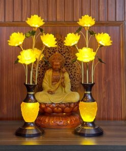 Đèn Thờ Hoa Sen 5 Bông Lưu Ly Thân Ngọc Đen A25