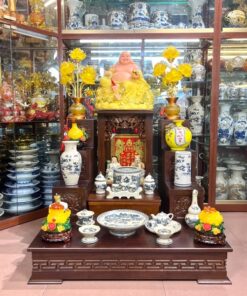 Bộ Đồ Thờ Thần Tài Gỗ Công Nghiệp Sứ Men Rạn Vẽ