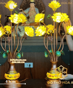 Đèn Thờ Hoa Sen 7 Bông Lưu Ly Thân Ngọc Vàng