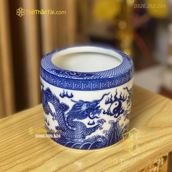 Bát Hương Rồng Chầu Nguyệt Men Lam