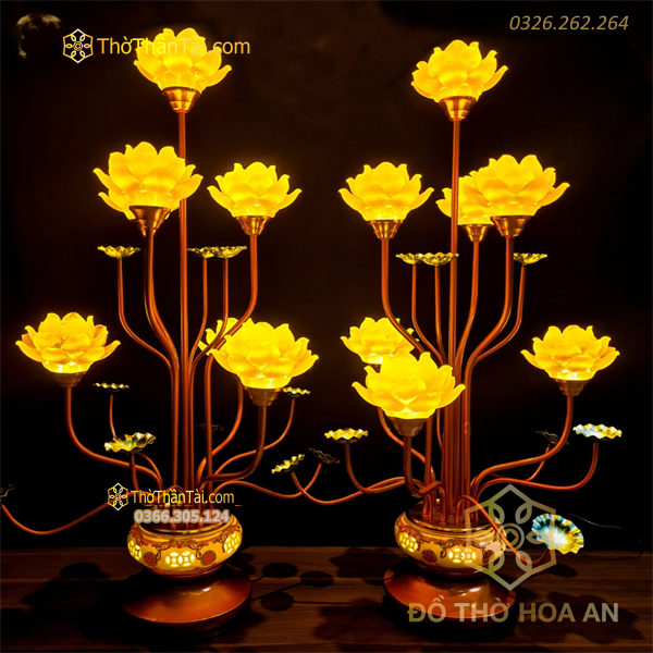 Đèn Thờ Hoa Sen 5 Bông Lưu Ly Thân Bát Sứ