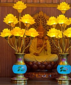 Đèn Thờ Hoa Sen 9 Bông Lưu Ly Thân Ngọc Gấm
