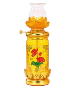 Đèn Dàu Thủy Tinh Vàng In Hoa Sen