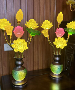 Đèn Thờ 7 Bông Hoa Sen Lưu Ly Hồ Lô Bàn Tay