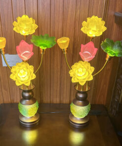 Đèn Thờ 5 Bông Hoa Sen Lưu Ly Hồ Lô Bàn Tay-Cao 55cm