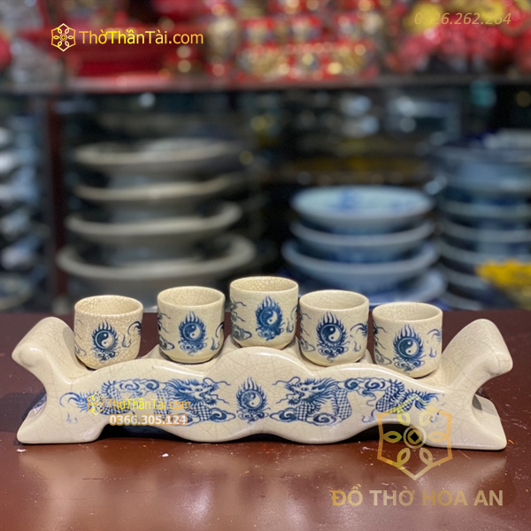 Kỷ Ngai Nước 5 Chén Men Rạn Vẽ