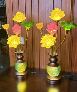 Đèn Thờ 5 Bông Hoa Sen Lưu Ly Hồ Lô Bàn Tay-Cao 55cm