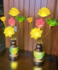 Đèn Thờ 5 Bông Hoa Sen Lưu Ly Hồ Lô Bàn Tay-Cao 55cm