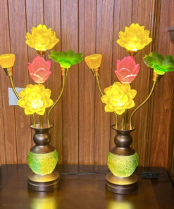Đèn Thờ 5 Bông Hoa Sen Lưu Ly Hồ Lô Bàn Tay-Cao 55cm