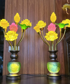 Đèn Thờ 7 Bông Hoa Sen Lưu Ly Hồ Lô Bàn Tay