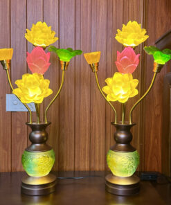 Đèn Thờ 5 Bông Hoa Sen Lưu Ly Hồ Lô Bàn Tay-Cao 55cm
