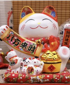 Mèo Thần Tài Bụng Chiêu Tài Tiến Bảo Cá Hũ Vàng
