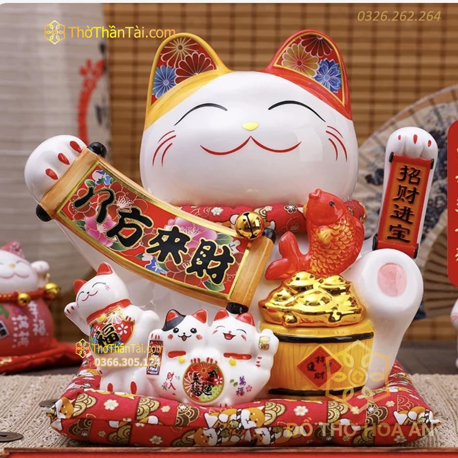 Mèo Thần Tài Bụng Chiêu Tài Tiến Bảo Cá Hũ Vàng