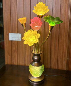 Đèn Thờ 5 Bông Hoa Sen Lưu Ly Hồ Lô Bàn Tay-Cao 55cm