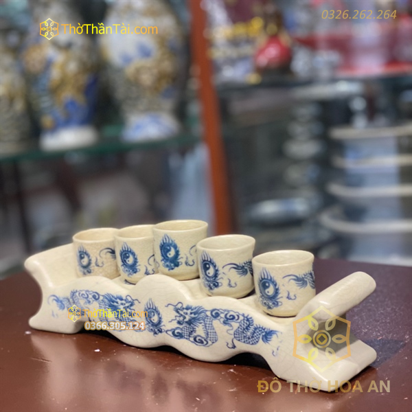 Kỷ Ngai Nước 5 Chén Men Rạn Vẽ