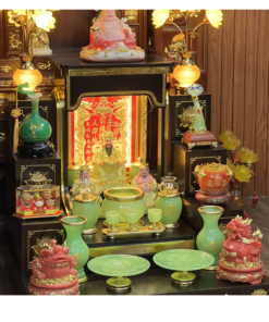 Bộ  Ban Thờ Mái Bằng  Lưu Ly Xanh Bọc Đồng