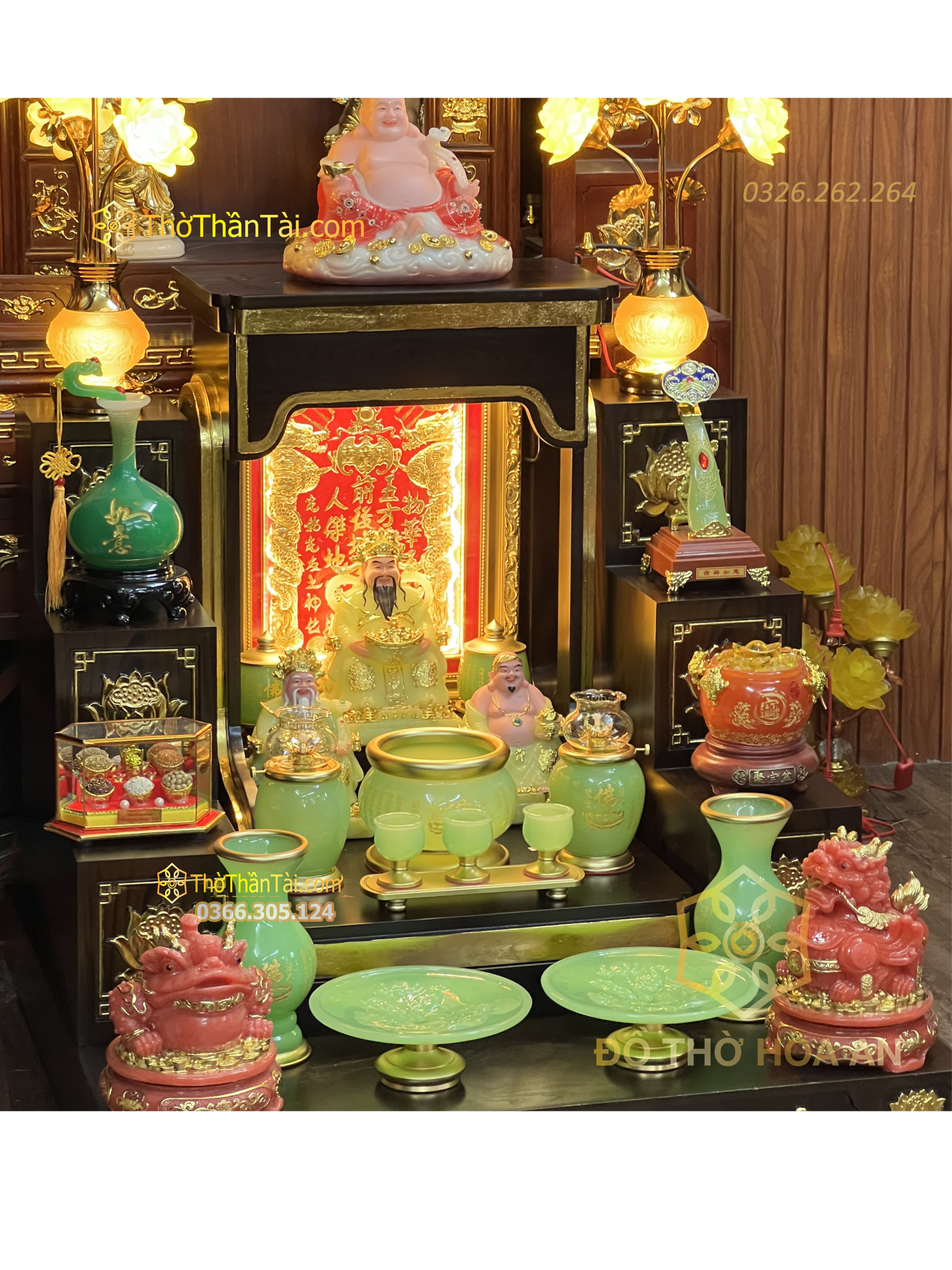 Bộ Ban Thờ Mái Bằng Lưu Ly Xanh Bọc Đồng