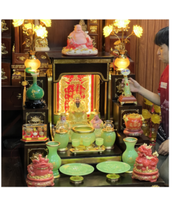 Bộ Ban Thờ Mái Bằng Lưu Ly Xanh Bọc Đồng